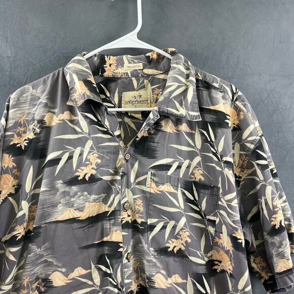 Sunset Breeze Hawaiian Large Shirt Volcanoes Plants Mountains Ocean Palm Trees - Picture 5 of 9